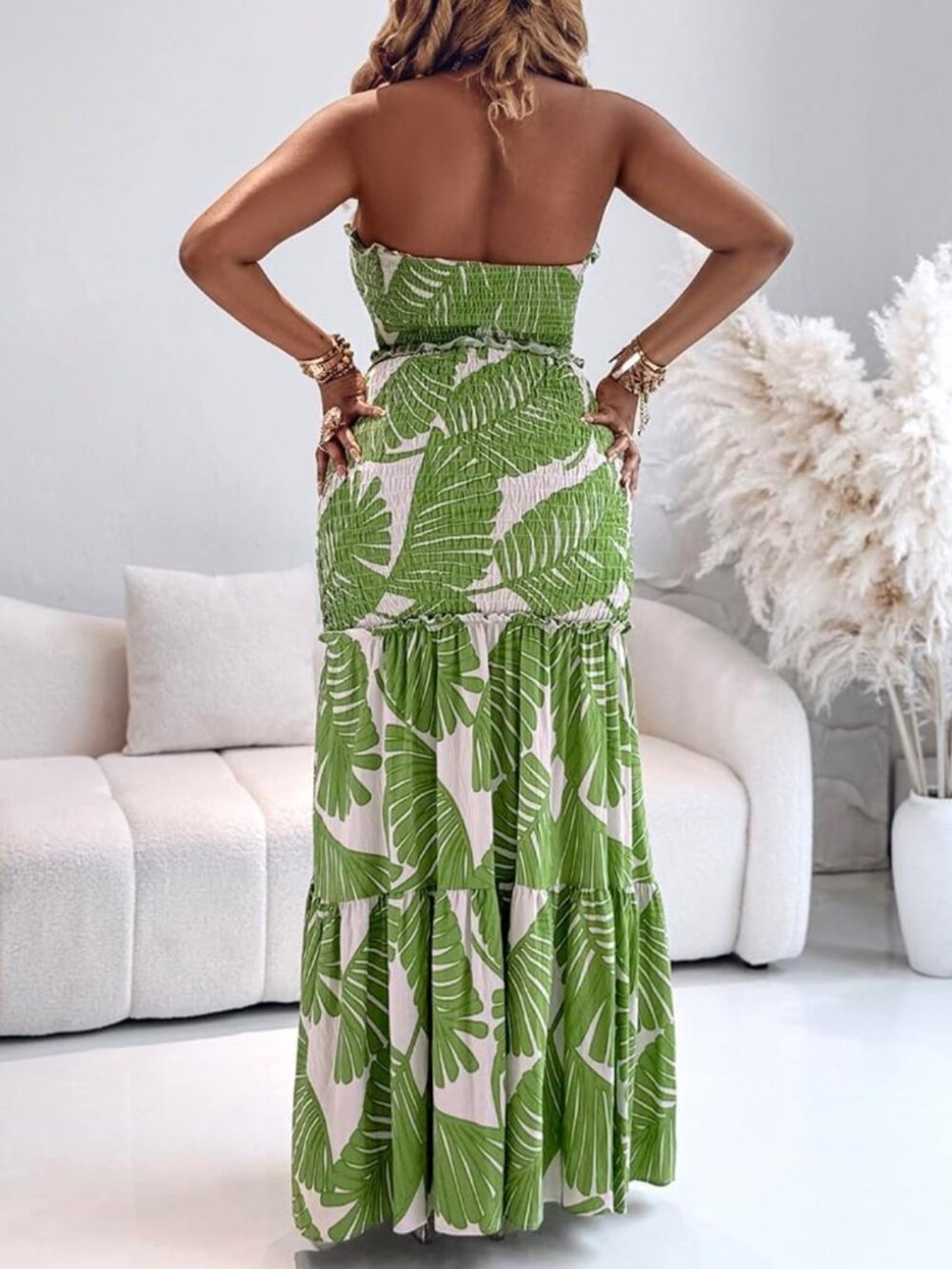 Floral Maxi Dress for Women - Halter Tie, Ruched Design, Perfect for Vacation - Picture 5 of 6